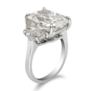 Diamond Ring Radiant Cut 11 Carat Three Stone Ring in Platinum Side View