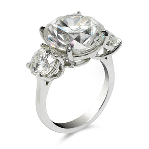 Diamond Ring Round Cut 11 Carat Three Stone Ring in Platinum Side View