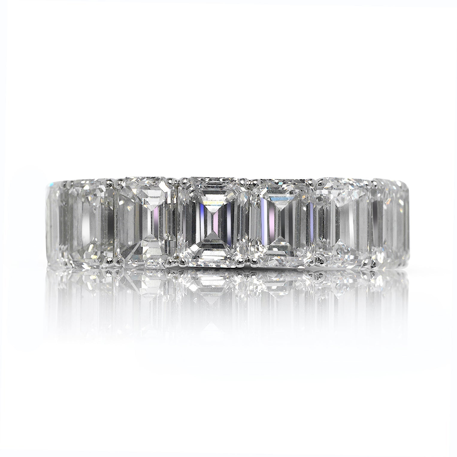 Emerald Cut Diamond Eternity Band in White Gold Shared prong Front View