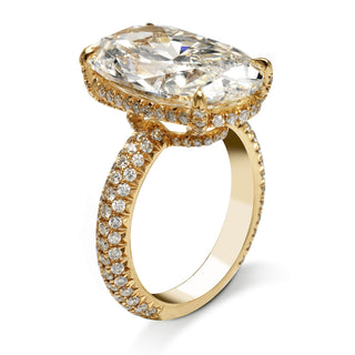 Chameleon Diamond Ring Oval Cut 12 Carat Sidestone Ring in 18K Yellow Gold Side View