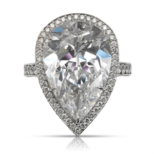 Diamond Ring Pear Shape Cut 12 Carat Halo Ring in Platinum Front View