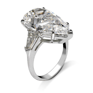Diamond Ring Pear Shape Cut 12 Carat Three Stone Ring in Platinum Side View