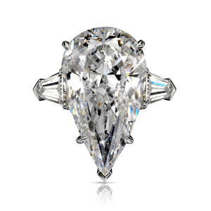 Diamond Ring Pear Shape Cut 12 Carat Three Stone Ring in Platinum Front View