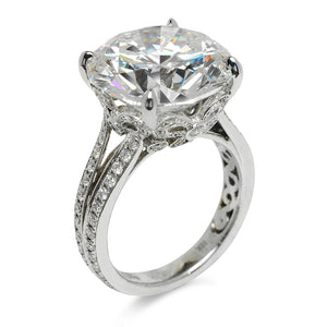 Diamond Ring Round Cut 12 Carat Sidestone Ring in 18K White Gold Side View