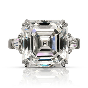 Diamond Ring Asscher Cut 12 Carat three stone ring in platinum Front View