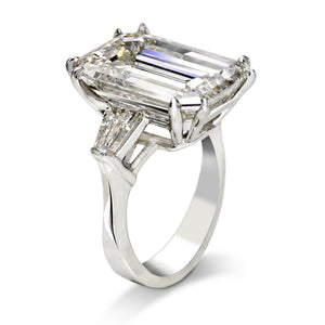 Diamond Ring Emerald Cut 13 Carat Three Stone Ring in Platinum Side View