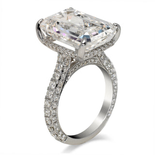 Diamond Ring Emerald Cut 12 Carat Sidestone Ring in 18K White Gold Side View