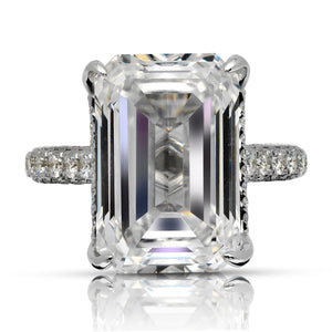Diamond Ring Emerald Cut 12 Carat Sidestone Ring in 18K White Gold Front View