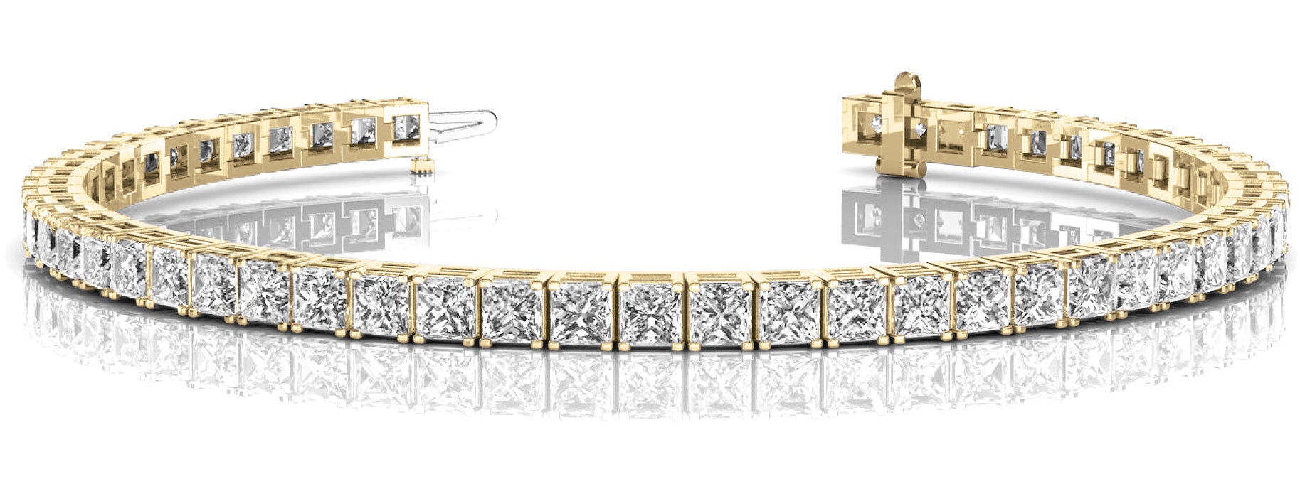 Diamond Tennis Bracelet Princess Cut 13 Carat in 14K-18K Yellow Gold Front View