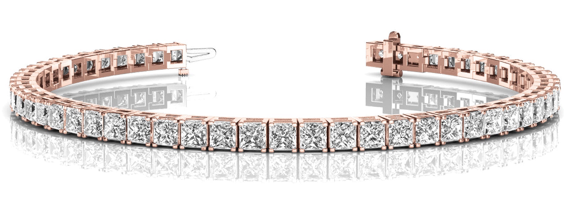 Diamond Tennis Bracelet Princess Cut 13 Carat in 14K-18K Rose Gold Front View