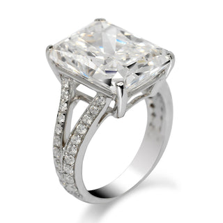 Diamond Ring Radiant Cut 13 Carat Sidestone Ring in 18K White Gold Side View