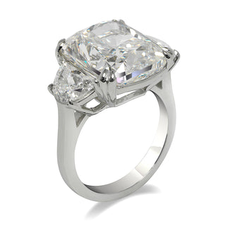 Diamond Ring Cushion Cut 14 Carat Three Stone Ring in Platinum Side View
