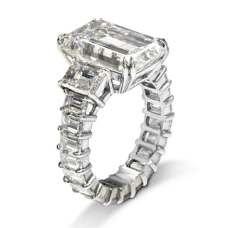 Diamond Ring Emerald Cut 14 Carat Three Stone in Platinum Side View