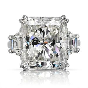 Diamond Ring Radiant Cut 14 Carat Three Stone Ring in Platinum Front View