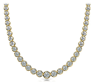 Diamond Rivera Graduated Necklace Round Shaped 15 Carat Low  Base Necklace in 14K White Gold Front View