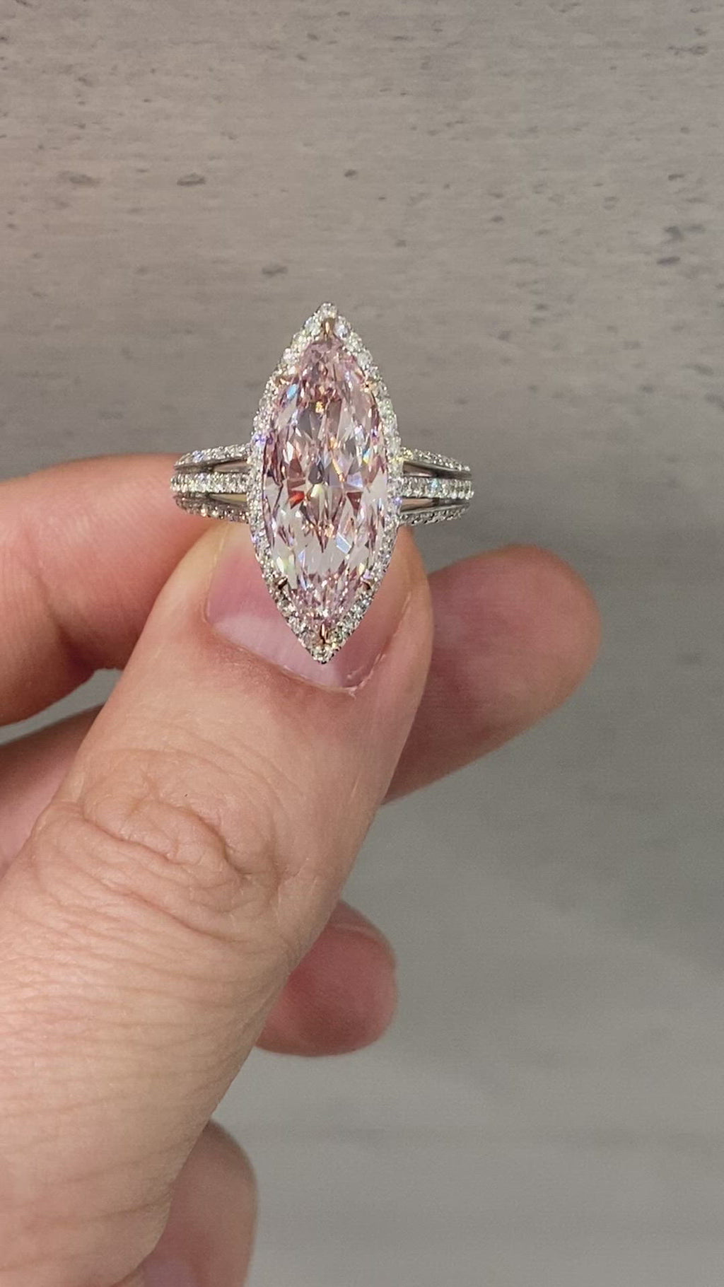 Pink Diamond Ring Marquise Cut 5 Carat Halo Ring in 18k Gold  Video on Hand