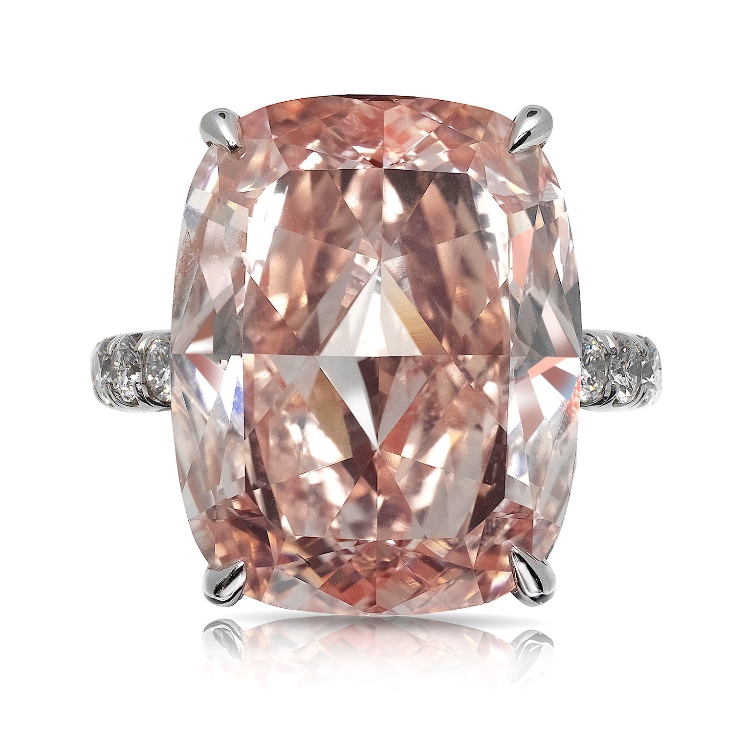 Pink Diamond Ring Cushion Cut 17 Carat Solitaire Ring in Platinum Front View