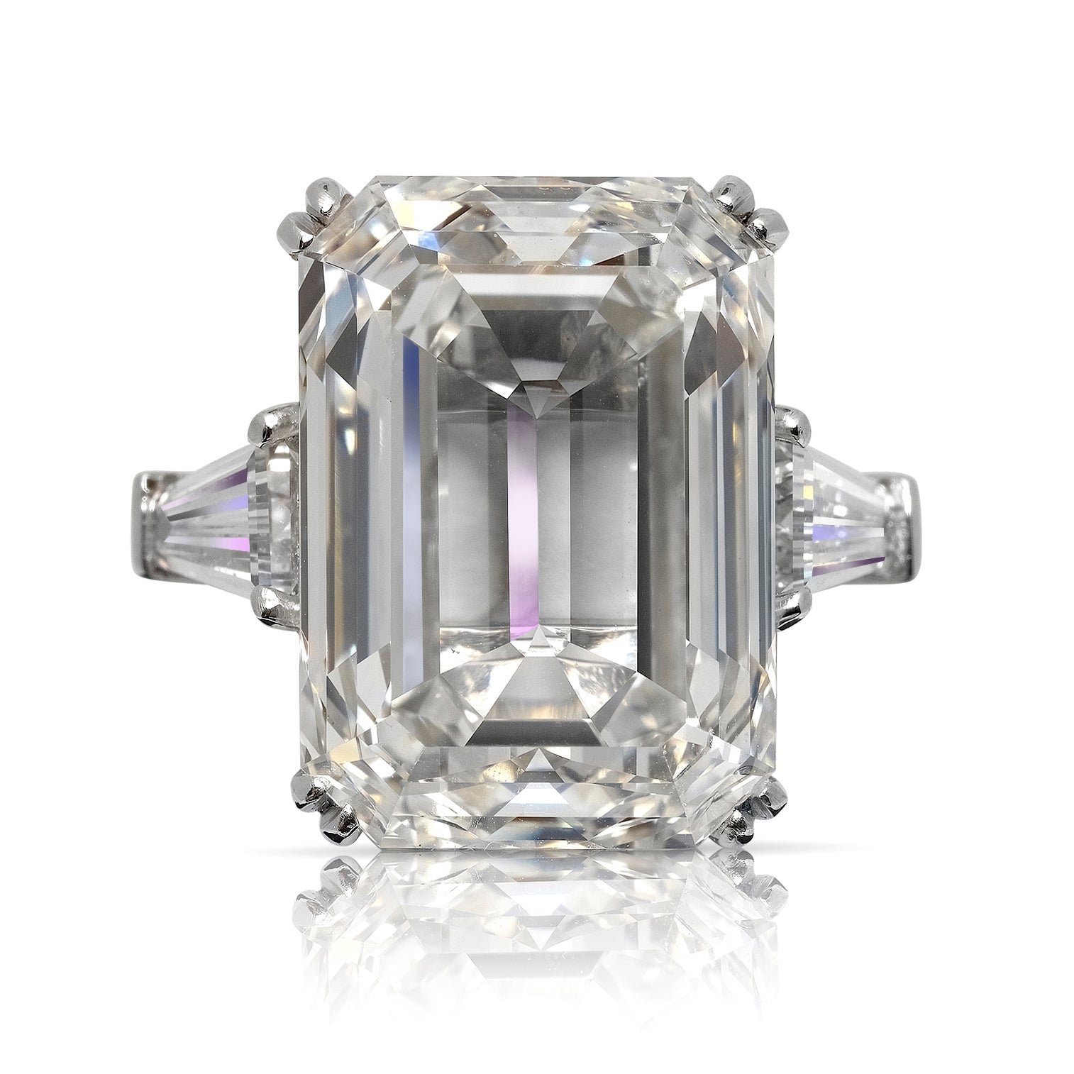 Fancy Emerald Cut Three Stone Diamond Engagement Ring in 14K White Gold
