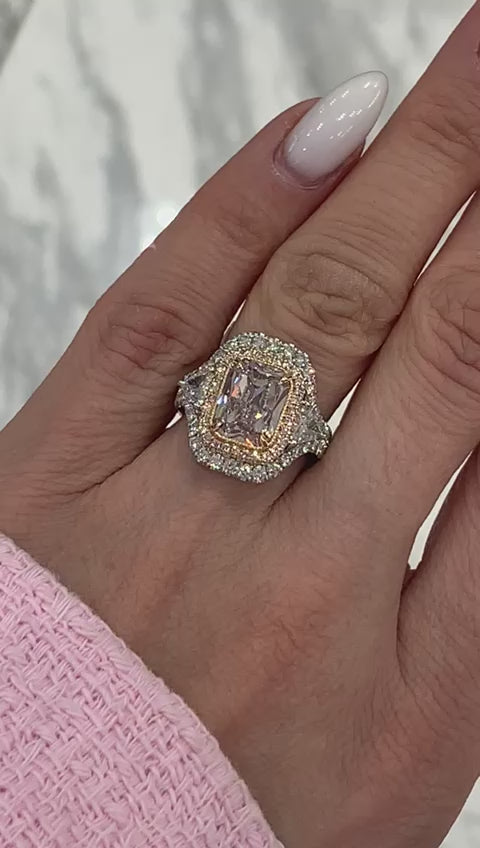 Savannah 5 Carat Light Pink SI2 Radiant Cut Diamond Engagement Ring in Platinum Video