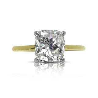 Diamond Ring Cushion Cut 2 Carat Solitaire Ring in 18K Gold Front View