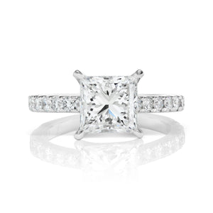 Diamond Ring Princess Cut 2 Carat Sidestone Ring in Platinum Front View