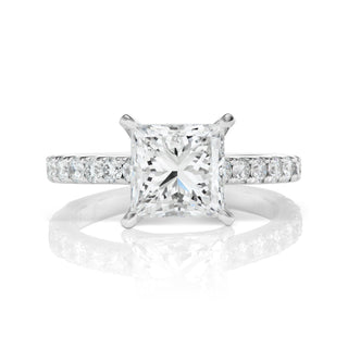 Diamond Ring Princess Cut 2 Carat Sidestone Ring in Platinum Front View