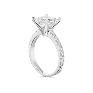 Diamond Ring Princess Cut 2 Carat Sidestone Ring in Platinum Side View