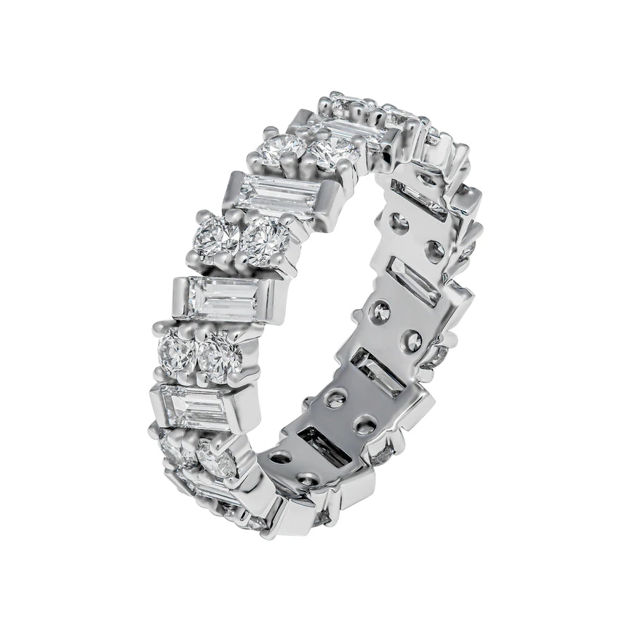 2 Carat Round Cut and Baguette Diamond Eternity Band in Platinum 10 pointer Side View