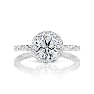 Diamond Ring Round Cut 2 Carat Halo Ring in 18K White Gold Front View