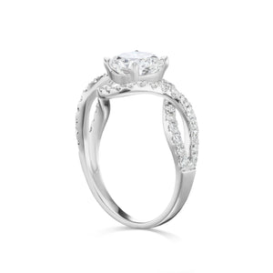 Diamond Ring Round Cut 2 Carat Sidestone Ring in 14K White Gold Side View