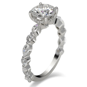 Diamond Ring Round Cut 2 Carat Sidestone Ring in 18K White Gold Side View