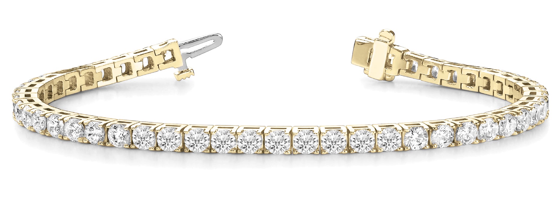 14K Solid Gold Two Row Prong Set Diamond Tennis Bracelet