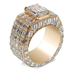 Diamond Ring Emerald Cut 20 Carat Men's  Chandelier Ring in 14K Yellow Gold Side View