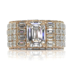 Diamond Ring Emerald Cut 20 Carat Men's  Chandelier Ring in 14K Yellow Gold Front View