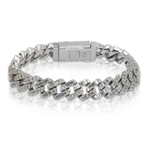 Men's Diamond Cuban Link Chain Bracelet 20 Carat in 14K White Gold Back View