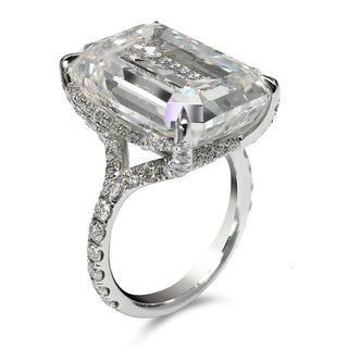 Diamond Ring Emerald Cut 22 Carat Halo Ring in Platinum Side View