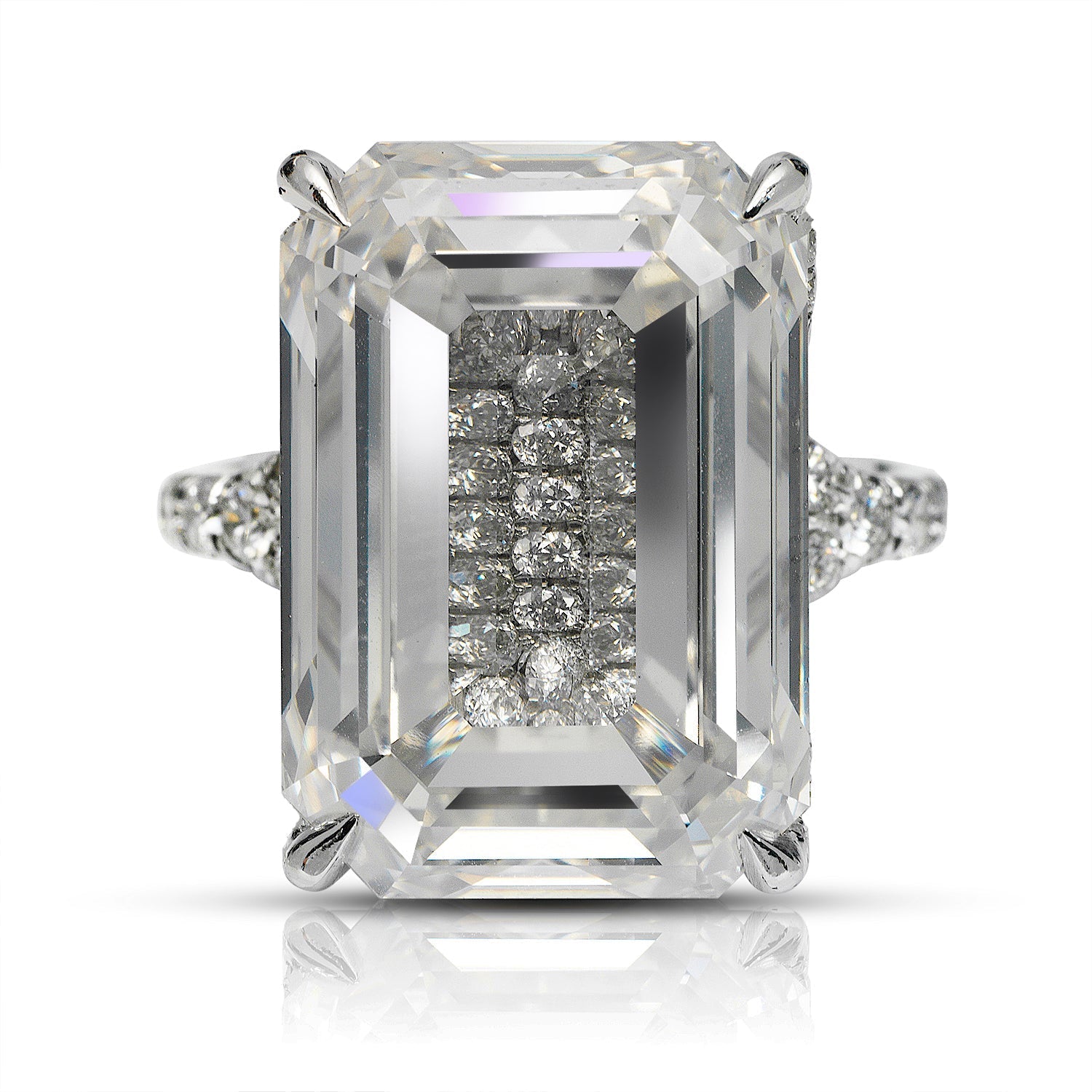 Diamond Ring Emerald Cut 22 Carat Halo Ring in Platinum Front View