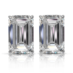 Diamond Earrings Emerald Cut 23 Carat Micropave 4 prong set earrings in 18K White Gold Front View