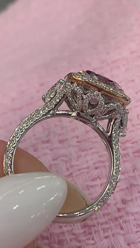 Louily 3.3 Carat Simulated Diamond Pink Stone Radiant Cut Engagement Ring  In Sterling Silver | louilyjewelry