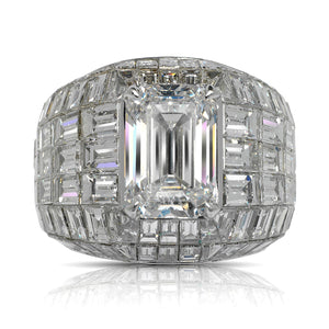 Men's Diamond Engagement Ring Emerald Cut 25 Carat Chandelier Ring in 18K White Gold Front View