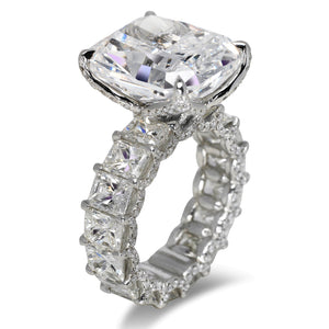 Diamond Ring Radiant Cut 25 Carat Halo Ring in Platinum Side View
