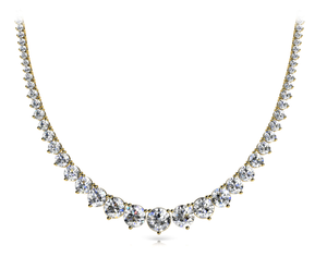Diamond Rivera Graduated Necklace Round Shape 25 Carat Necklace in Yellow Gold Front View