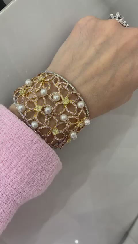 Eliana 21 Carat Fancy Colored Diamond Cuff Bracelet in 18k White Gold Video 2