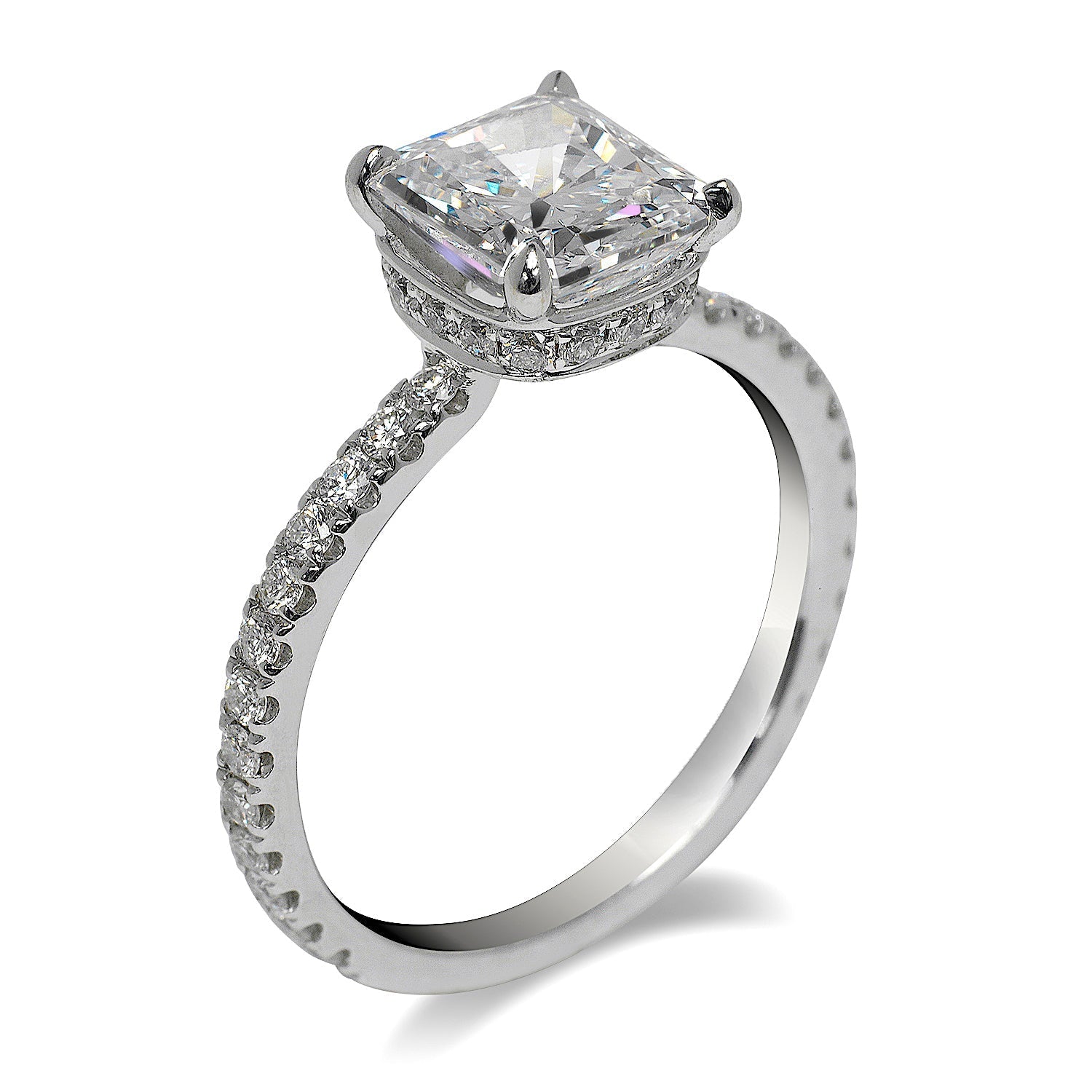 Diamond Ring Cushion Cut 3 Carat Solitaire Ring in 18K  White Gold Side  View