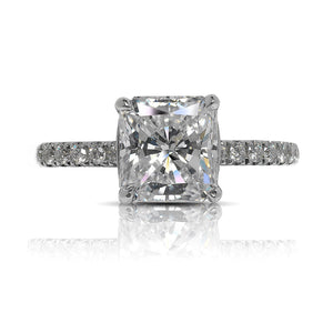 Diamond Ring Cushion Cut 3 Carat Solitaire Ring in 18K  White Gold Front View