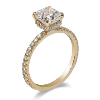 Light Yellow Diamond Ring Cushion Cut 3 Carat Solitaire Ring in 18K Yellow Gold Side View