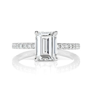 Diamond Ring Emerald Cut 3 Carat Sidestone Ring in 18K White Gold Front View