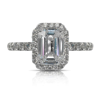 Diamond Ring Emerald Cut 3 Carat Halo Ring in Platinum Front View
