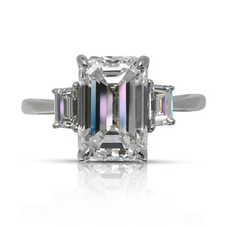 Diamond Ring Emerald Cut 3 Carat Three Stone Ring in Platinum Front View 