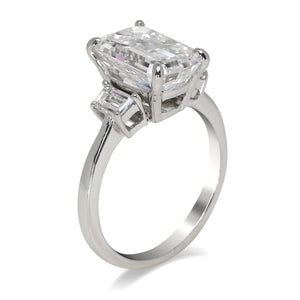 Diamond Ring Emerald Cut 3 Carat Three Stone Ring in Platinum Side View 